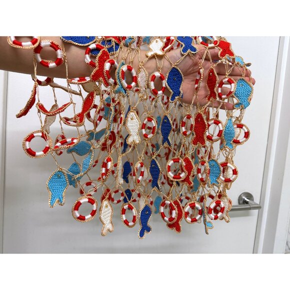 NWT My Beachy Side Poisson Knit Crochet Maxi Skirt Blue Fish Nautical Inner Tube - Picture 10 of 16